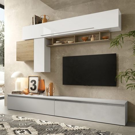 Modernes TV-Wandregal weiß glänzend Holzregal Infinity 17 (1/2)