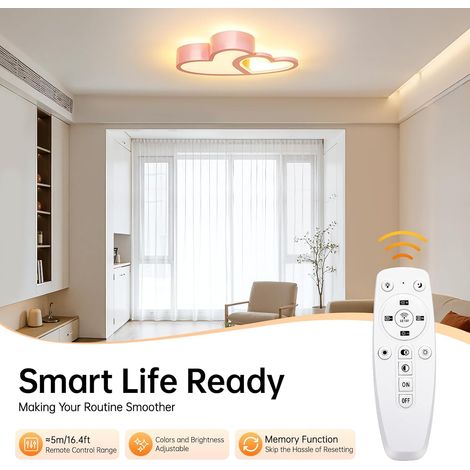 LED Cartoon Plafonnier Moderne Bébé Plafonnier Télécommande Dimmable Nursery Lampe Chambre Lampe Acrylique Abat-Jour Décoratif Plafonnier Garçons Filles Chambre Lustre Rose 55Cm (1/5)
