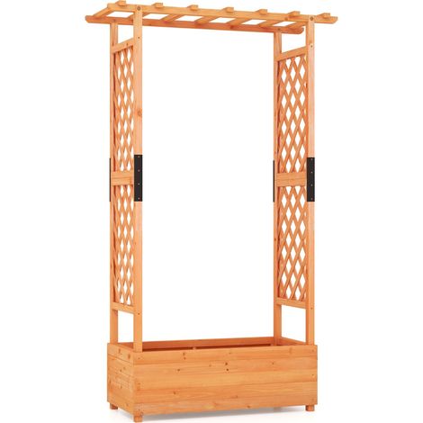 Fioriera con 2 tralicci e tetto pensile 182 x 110 x 44 cm drenaggio ottimale stile moderno legno di abete arancione 200012194