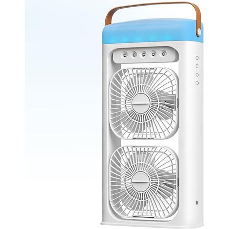4-in-1-Tragbarer Ventilator mit Sprühnebel, Doppelventilator und 3-stufiger Klimatisierung, 1-4-Stunden-Timer, farbigem Nachtlicht und kabelloser Ladefunktion – KZQ (1/5)