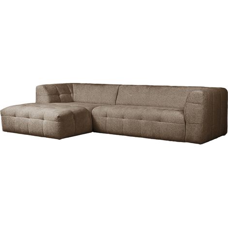 DEYNA - Canapé d’angle en tissu capitonné taupe - Angle gauche