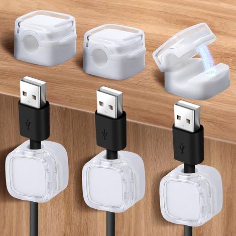 Confezione da 6 organizer magnetico per cavi, gestione cavi sotto la scrivania, supporto adesivo per cavi, nascondi cavo di ricarica del telefono (bianco) (1/5)