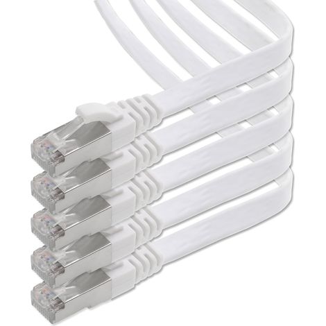 Lot de 5 Câble réseau, RJ45, CAT.7, Plat, 0,5 m, Blanc, Installation sol
