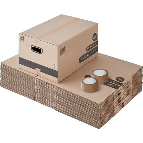 Pack and Move - Lot 30 Cartons Déménagement Stockage M - 60 x 40 x 30 cm - Poignées renforcées - 2 adhésifs offerts