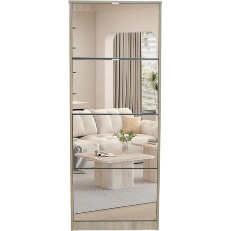 Mobile per scarpe MEXICO – 4 cassetti con specchi – Colore rovere sonoma – Organizzazione verticale contemporanea