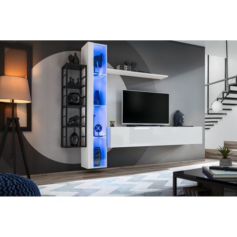 Ensemble meuble TV mural Switch Met VII - L 240 x P 40 x H 180 cm - Blanc - Livraison gratuite
