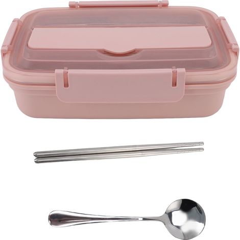 Boîte à lunch à 4 compartiments en acier inoxydable 304, assortie à la vaisselle, idéale pour l'école et le bureau (rose). (1/5)