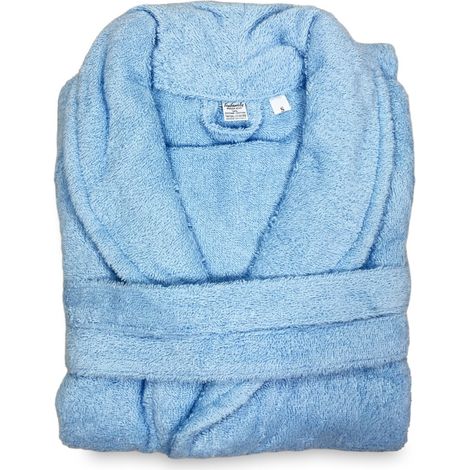 ACCAPPATOIO in Spugna a SCIALLE Senza Cappuccio AZZURRO in Puro Cotone Made in Italy S