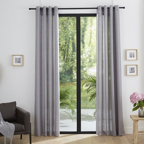 Paire de doubles rideaux à oeillets effet lin 140 x 260 cm – Gris perle – 100% polyester – Lavable en machine à 40°