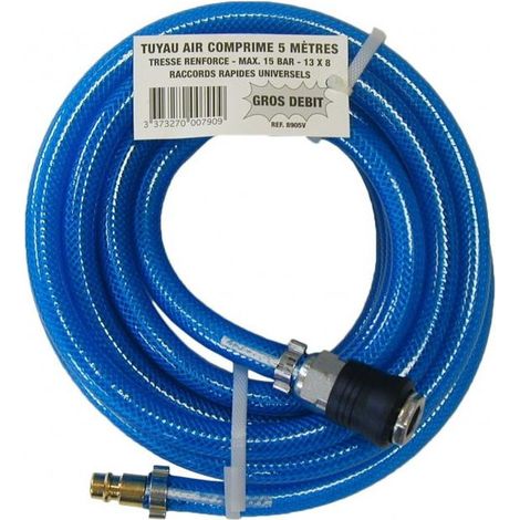 Prodif – Tuyau à air comprimé renforcé – Diamètre intérieur 8mm – Longueur 10m – PVC avec raccords rapides universels