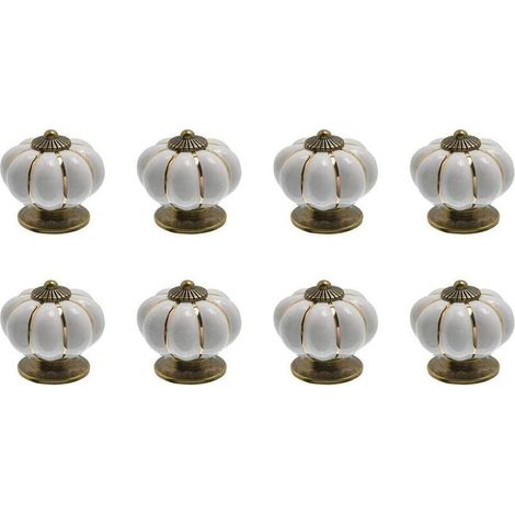 8 boutons de tiroir en céramique en forme de citrouille, boutons de meubles pour tiroirs et placards de cuisine (blancs)