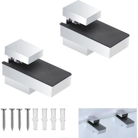 Set mit 2 Glasregalhalterungen, Wandmontage für Holz/Glas, gebürstetes Nickel, verstellbar, für 8–18 mm (0,31–0,71 Zoll) Glas, silberfarben (1/5)