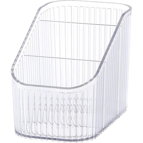 Grand support à pinceaux grande capacité, pot à pinceaux 3 compartiments, motif rayé vintage, rangement bureau vanité, salle de bain, comptoir, boîte cosmétique transparente (1/5)