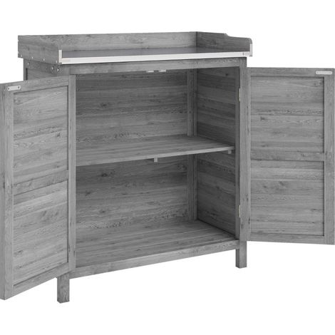 Armoire de jardin en bois avec table de rempotage et plateau galvanisé gris (1/5)