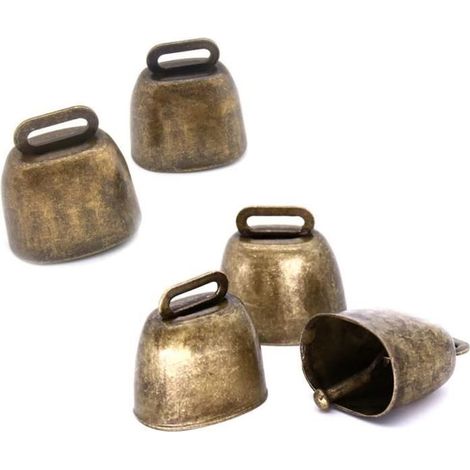 Lot de 5 cloches en cuivre pour chiens, cloches en métal pour vache, cheval, mouton, chats, petits animaux de compagnie (Bronze) (1/3)