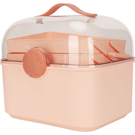 Grande boîte de rangement transparente avec poignée, étanche à la poussière, portable, à couvercle hermétique, organisateur à compartiments pour maison et bureau, rose, grande capacité (1/5)
