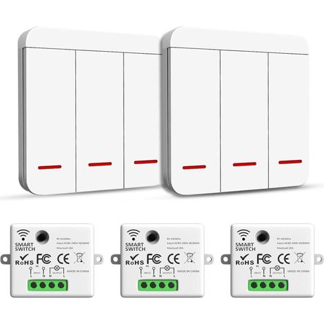Interrupteur sans fil, émetteur RF, interrupteur de sécurité et récepteur, contrôleur - Interrupteur d'éclairage intelligent 2 200 W/10 A, intérieur 30-50 m, émetteur radio 433 MHz