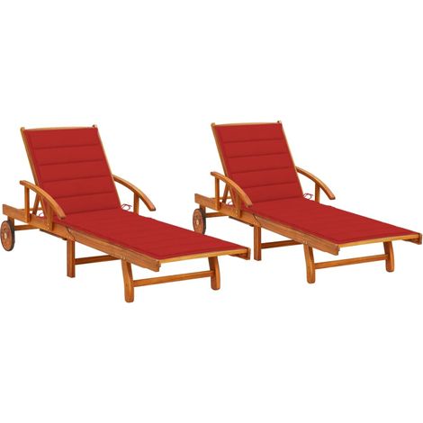 Set di 2 sdraio sedia a sdraio prendisole lettino da giardino terrazza mobile da esterno con cuscini legno massello di acacia 020012059