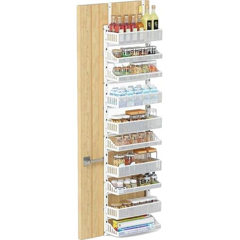 Organizador de especias, 10 niveles ajustables, para colgar sobre la puerta, color blanco. (1/2)