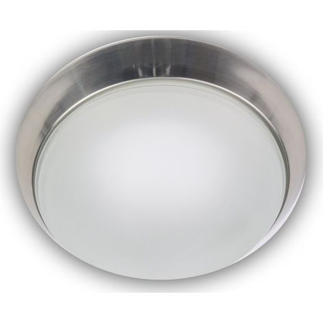 Deckenleuchte, Glas Weiß mit Klarrand, Dekorring Nickel matt, Ø 30cm (1/2)