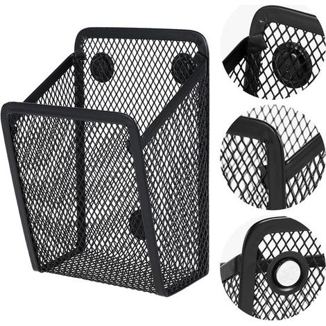 Porte-stylo magnétique en maille métallique, acier inoxydable noir, avec aimants, panier de rangement pour tableau blanc, cuisine, casier, maison et bureau (1/5)