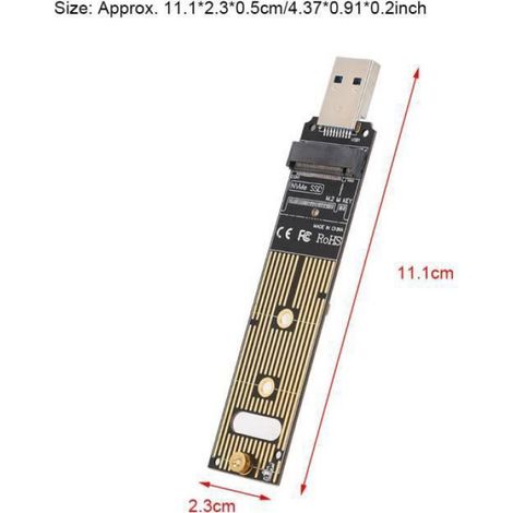 Carte Adaptateur NVMe vers USB 3.1 - - M.2 vers USB 3.0 - Puce JMS583 - Sans Boîtier - Noir (1/2)