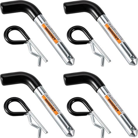 Ensemble de 4 goupilles et verrous d'attelage de remorque, diamètre 5/8 pouce, compatible avec un récepteur de 2 pouces. Longueur utile : 3-1/2 pouces (1/5)