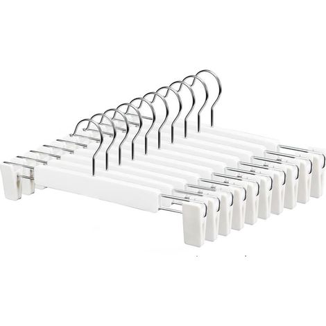 Blanc Lot de 10 Cintres pour Pantalon, Cintres Porte-Jupes, avec 2 Clips réglables antidérapants, Crochets pivotants à 360,pour Pantalons Jupes Chaussettes sous-Vêtements (1/3)