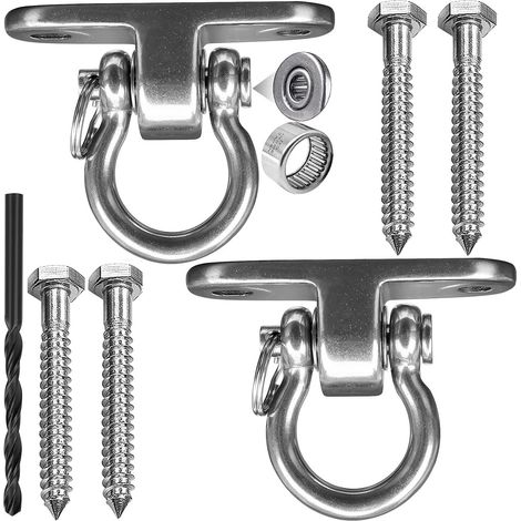 2 Pièces crochets acier inoxydable très résistants, crochets de plafond rotatifs à 180° kit de suspension fixation de hamac avec palier pour Chaise Suspendue, balançoire,Yoga,capacité de charge 680 KG (1/5)