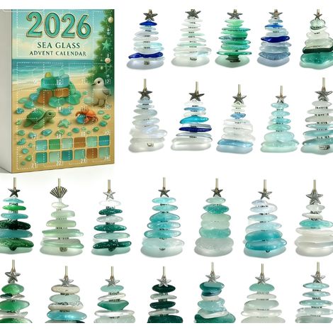 Calendrier de l'Avent 2026 en verre de mer acrylique, 24 décorations de sapin de Noël à suspendre, boîte surprise de décoration festive (1/5)