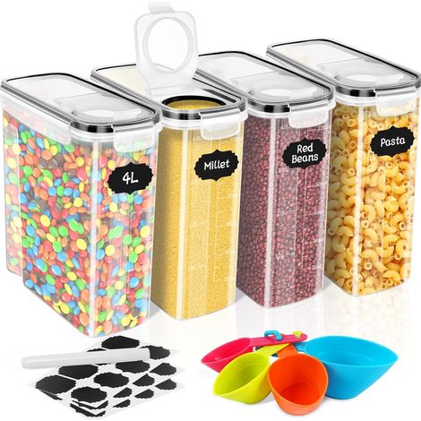 4L Boite Rangement Cuisine Lot de 4,Boîte de Conservation Alimentaire en Plastique Sans BPA,Bocaux Hermetiques Alimentaires en Plastique Scellée avec Couvercle,pour Céréales,Pâtes (1/5)