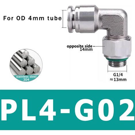 (PL4-G02 - Lot de 10) 10 raccords pneumatiques en acier inoxydable 304, connecteurs PL pour tubes d'air, raccords à dégagement rapide, diamètres 4 mm, 6 mm et 8 mm (1/5)