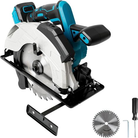 Scie circulaire sans fil compatible avec batterie 18V, scie circulaire électrique de 7-1/4" (18,4 cm) avec 2 lames, 5000 tr/min sans balais, biseau 0-45°, pour coupe de bois, carrelage, métal (1/5)