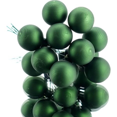 Mini-Weihnachtskugeln Piniengrün am Draht matt Ø 2,5 cm aus Glas - 12er Set EAN: 8718532267489