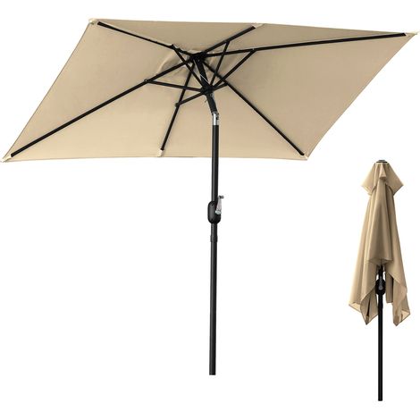 Randaco Sonnenschirm 1,4 × 2,1 m mehrteilig – Steckbarer Rechteckschirm für Balkon, khaki (1/5)