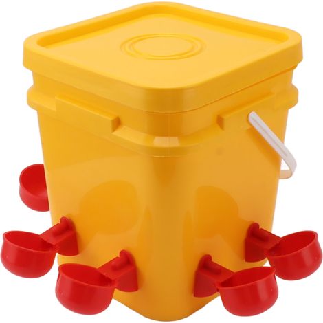 Abreuvoir automatique pour poules avec baril portable 12L, équipement d'abreuvement pour volailles (oies, canards), seau + bol rouge pour oiseaux + vis noires (1/5)