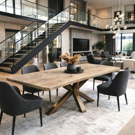 Table extensible chêne grisé bords biseautés pied grège 180 cm PALERME