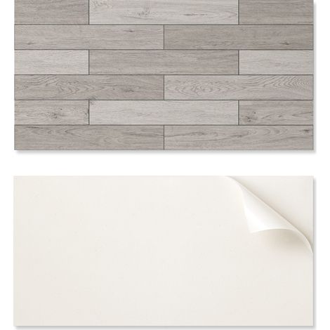 Panel de vinilo decorativo para cocina o ba帽o, 100x50 cm, en tonos madera.
