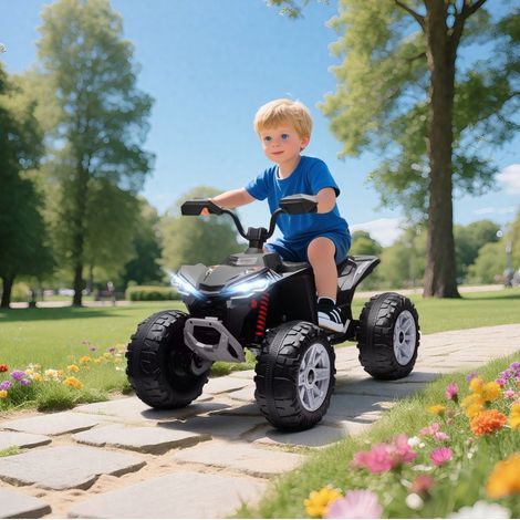 Quad électrique enfant 24V biplace avec 2 moteurs, 2 vitesses 4-6,5 km/h, phares, USB, MP3, roues larges et suspension, noir pour jardin et terrain varié – CHICFURN (1/5)