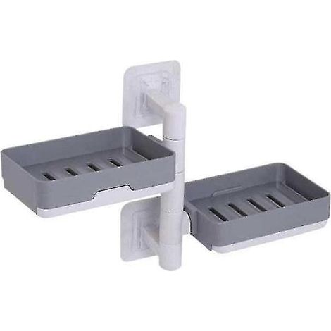 Support de savon rotatif Poinçon Rotation sans poinçon Support de savon Support mural Montage mural 2 Tier Soap Dish Shelf (Gris) (1/4)