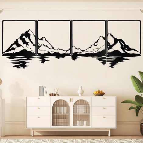 Lot de 4 tableaux muraux en métal - Décoration murale moderne - Noir - Décoration murale - En métal - Décoration bohème - Baiser - Main - Esthétique - À suspendre - Pour chambre à coucher - 40 x (1/5)
