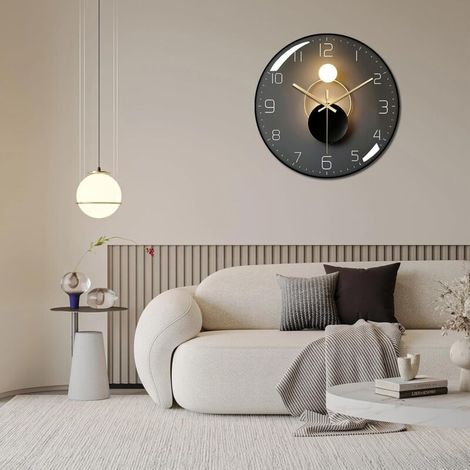 Horloge murale, horloge murale art déco, horloge murale moderne en métal silencieuse et sans tic-tac, 30 cm de diamètre adaptée au salon, chambre à coucher, salle d'étude, bureau(Noir (1/5)