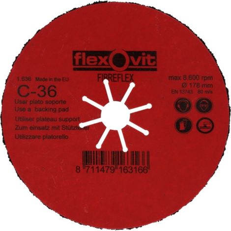 Disque abrasif appliqué FIBREFLEX - Ø180 mm - Grain 36 - FLEXOVIT
