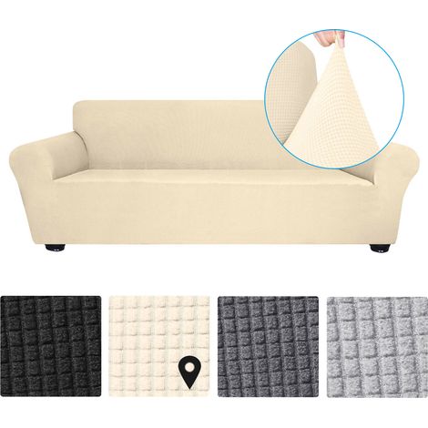 Decdeal Stretch-Sofabezug, rutschfest, weich, waschbar, für Wohnzimmer, Kinderzimmer, Haustiere, 4-Sitzer, Beige (1/5)