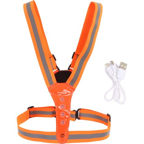 Gilet de sécurité LED réfléchissant, élastique, haute visibilité, imperméable, respirant, lumineux pour running et cyclisme, orange rouge (1/5)