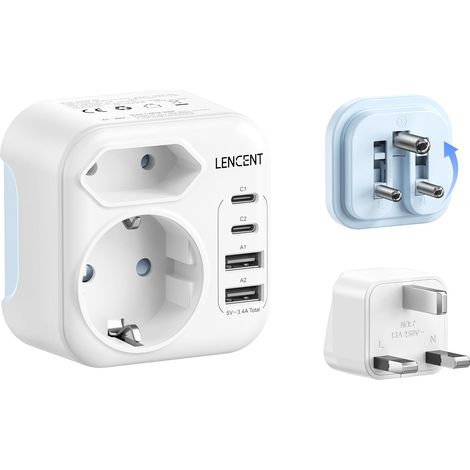 Adaptateur de Voyage combiné de Type D et G avec 2 USB-C (1/5)