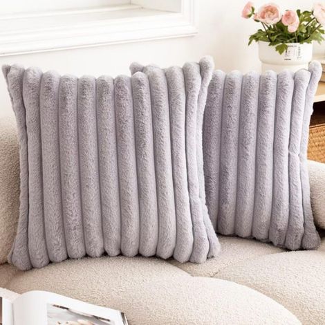 Housse De Coussin - 40x40 Cm - Velours Côtelé - Fermeture Éclair Cachée - Gris - Lot De 2 (1/3)