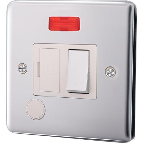 Switch Fused Connection unit With Neon With Outlet - Brushed Steel (1/5)