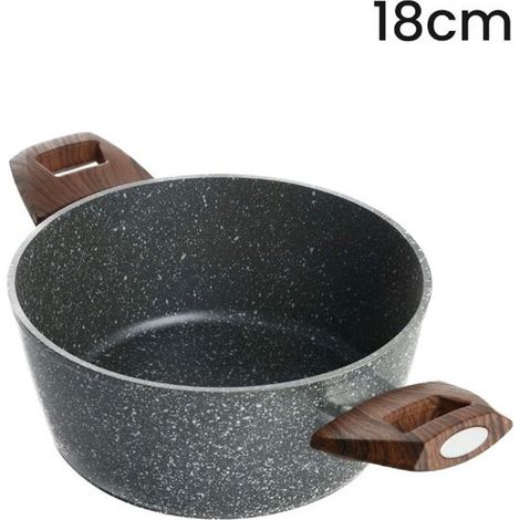 TrAdE Shop Traesio - Casseruola Con 2 Manici Legno Pentola Antiaderente Antigraffio Per Induzione Da ø16 A 24cm - -diametro 18cm -