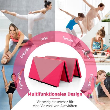Klappbare Weichbodenmatte Tragbar Gymnastikmatte Yogamatte 240 x 117 x 5 cm Rosa